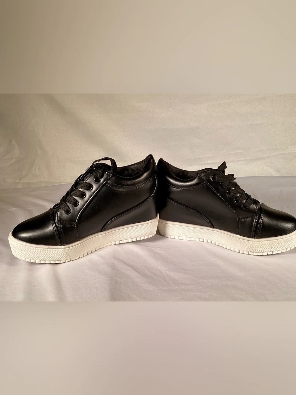 Women’s Black wedge sneakers with hidden heel ankle high platforms